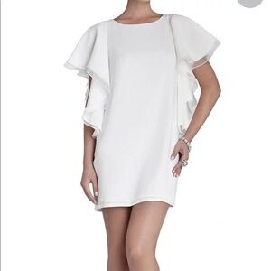 Bcbgmaxazaria flutter ruffle sleeve solace white Mini Dress